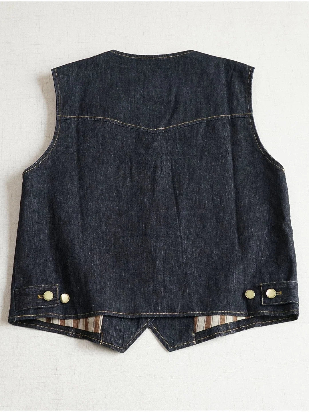 Retro Denim V-Neck Patchowk Single Breasted Pocket Vest