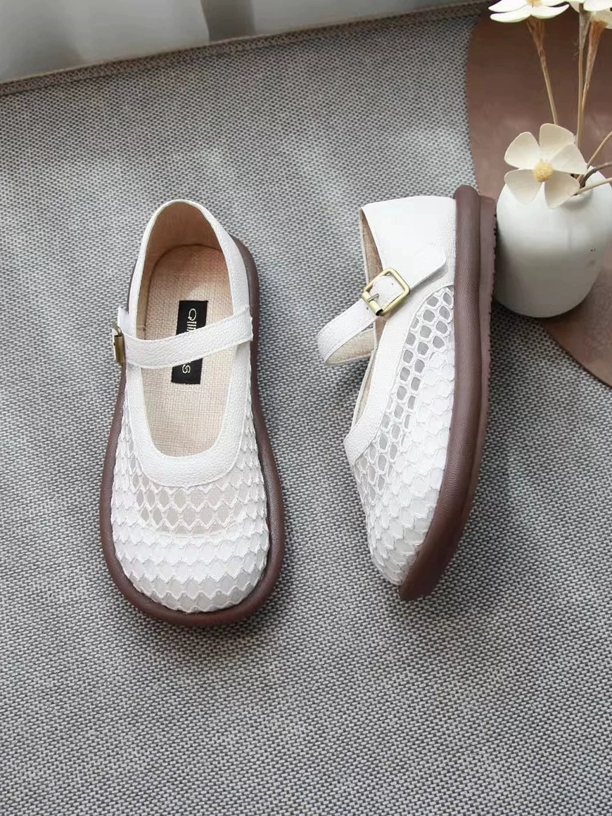 Summer Breathable Leather Mesh Shallow One Straped Shoes