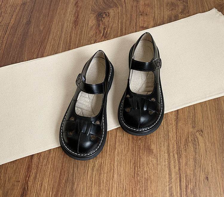 Spring Retro Soft Sole Round Toe Leather Sandals for Women