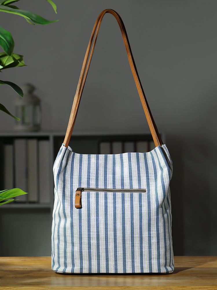 Babakud Vintage Striped Canvas Bucket Casual Tote Bag