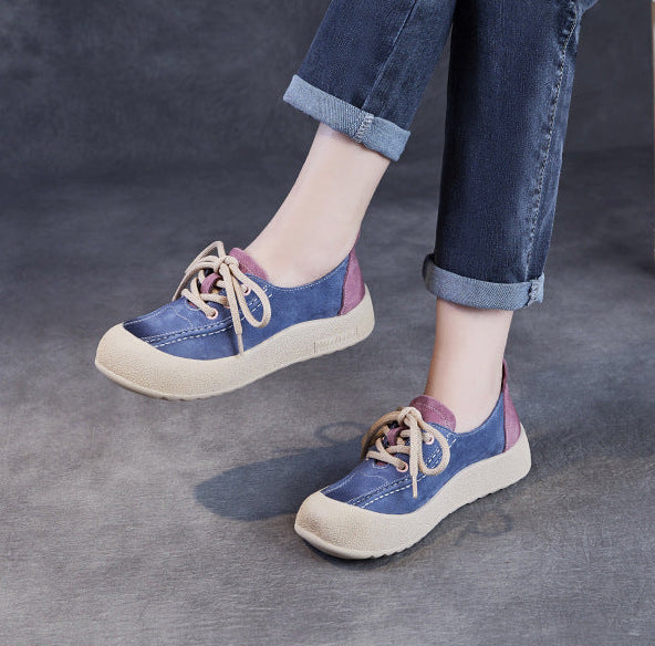 Stylish Soft Sole Color Block Lace-Up Casual Shoes for Women