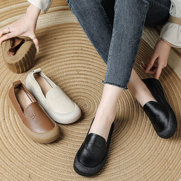 Women Casual Genuine Leather Everyday Slip-Ons Flats Shoes