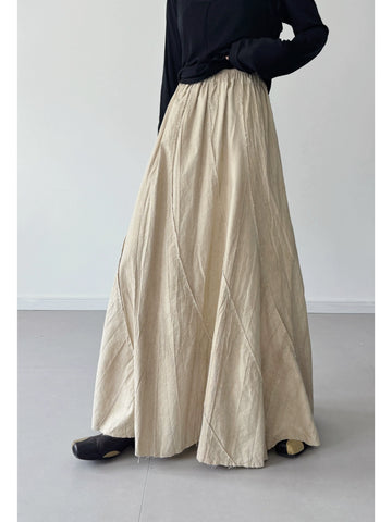 Summer Casual Ramie Washed Loose Elastic Waist Skirt