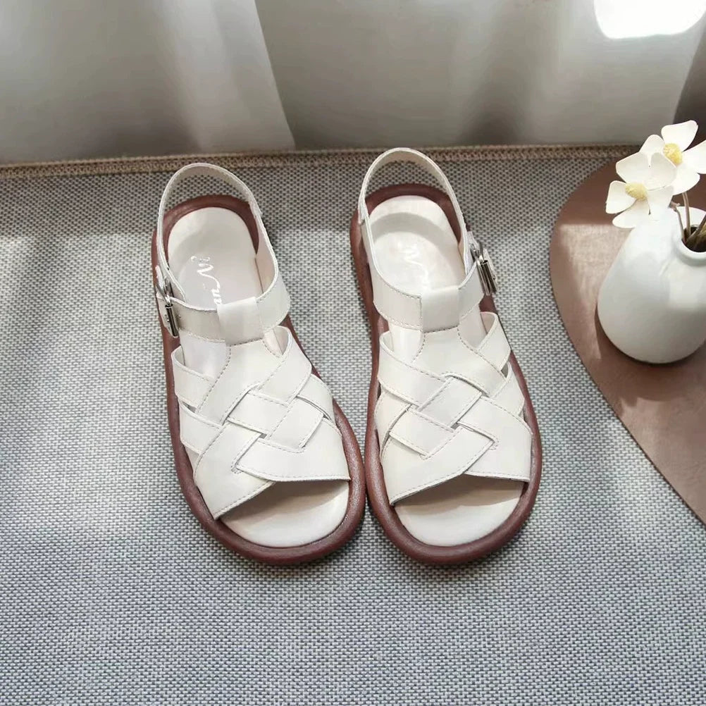 Summer Top Leather Woven Open Toe Soft Sole Sandals