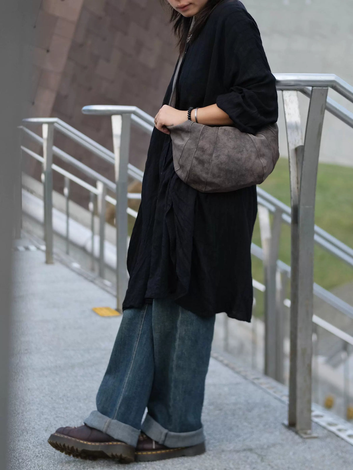 Babakud Vintage Suede Wide Strap Horn Croissant Shape Crossbody Bag