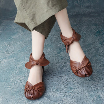 Summer Retro Leather Closed Toe Cut Out Heel Zipper Shoes