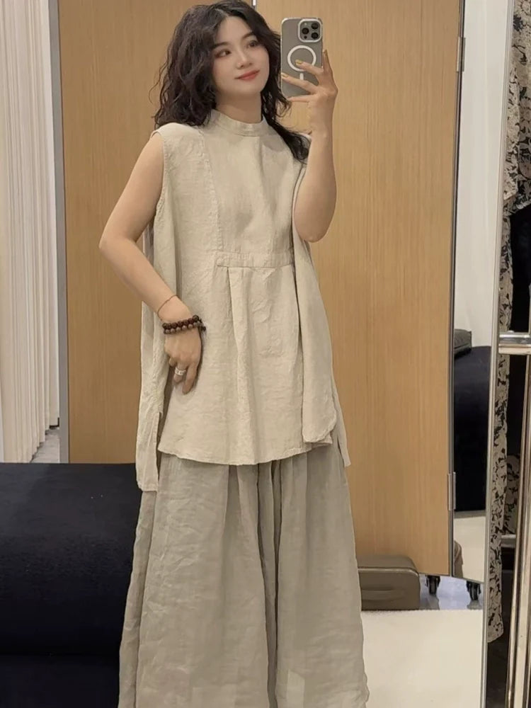 Summer Vintage Linen Sleeveless Loose Versatile Pullover