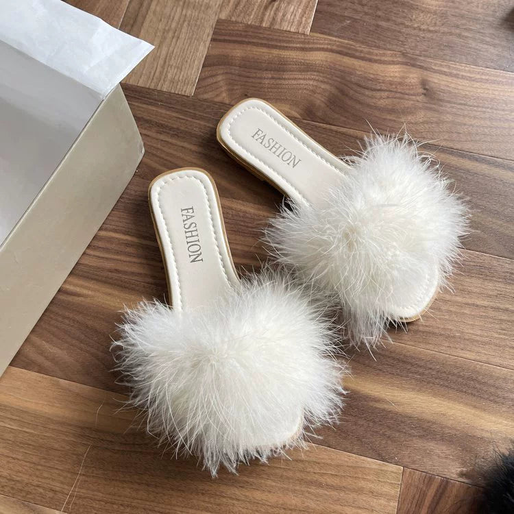 Babakud Women Summer Casual Sueded Rabbit Hair Flat Shoes