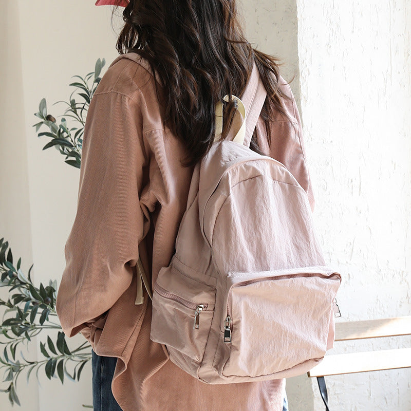 Retro Versatile Nylon Solid Color Double Straped Backpack