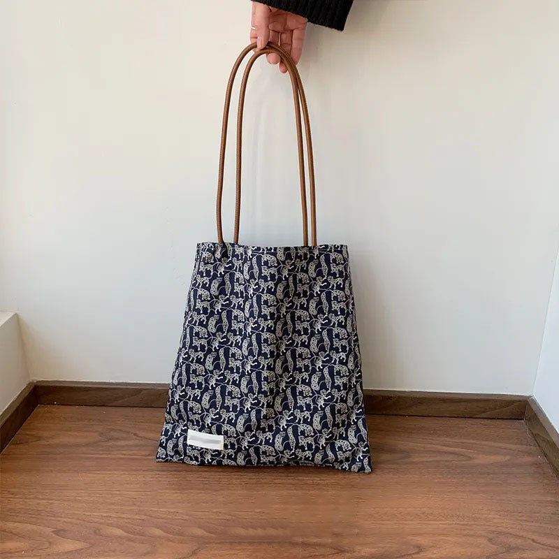 Retro Cheetah Fashionable Canvas Bag Single Shoulder Bag