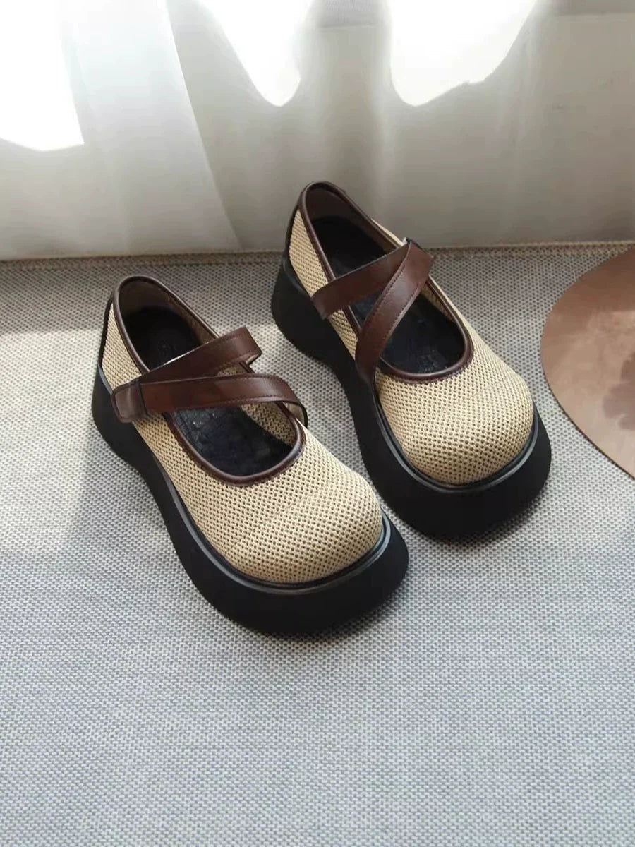 Summer Vintage Mesh Elegant Hollow Platform One Straped Shoes