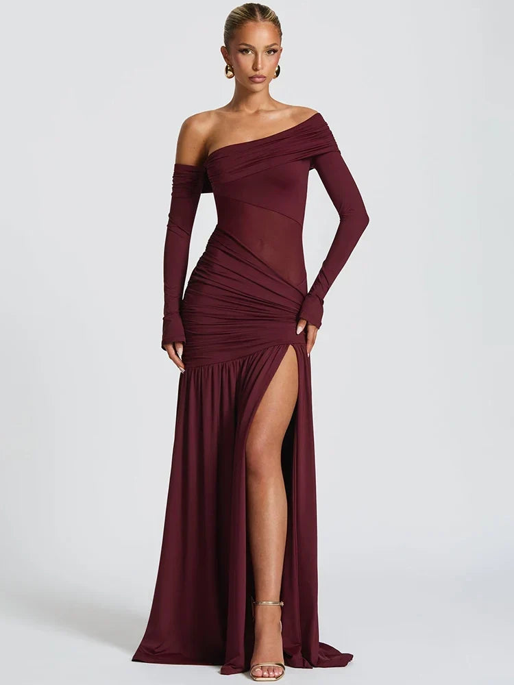 One Shoulder High Slit Maxi Dress