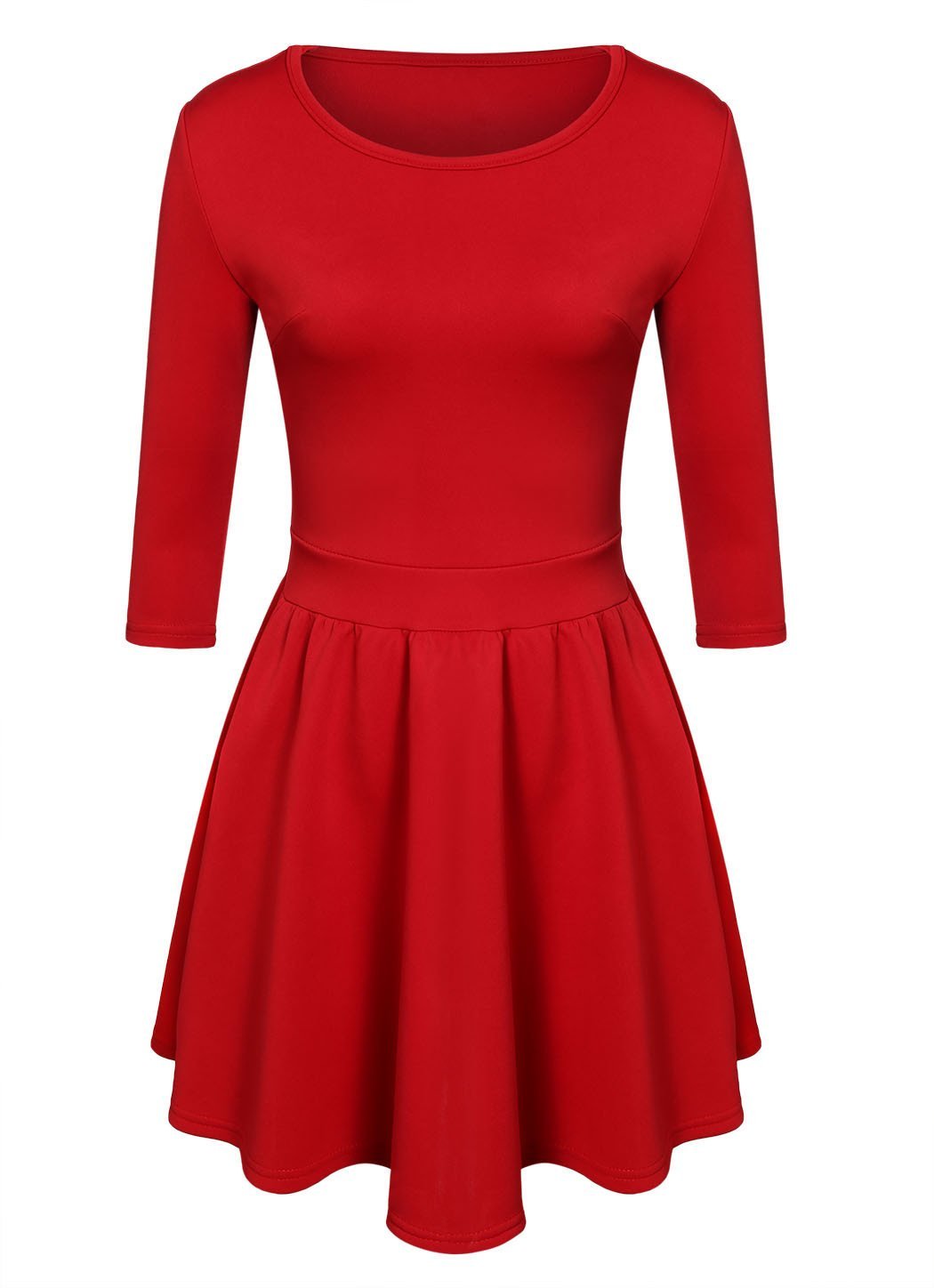 3/4 SLEEVES PLEATED A-LINE SHORT SKATER DRESS