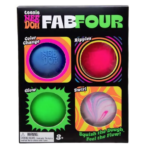 Nee Doh Fab Four Teenie 1.5 Inch Squish Ball Fidget Toy - Set of 4