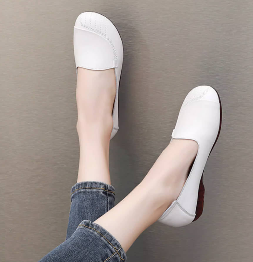 Summer Retro Top Leather Super Soft Sole  Shallow Slip-On Shoes