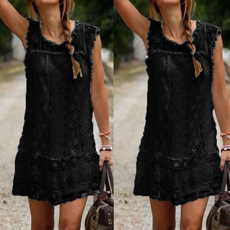 LACE RUFFLED ELEGANT LOVELY SLEEVELESS SHORT DRESS