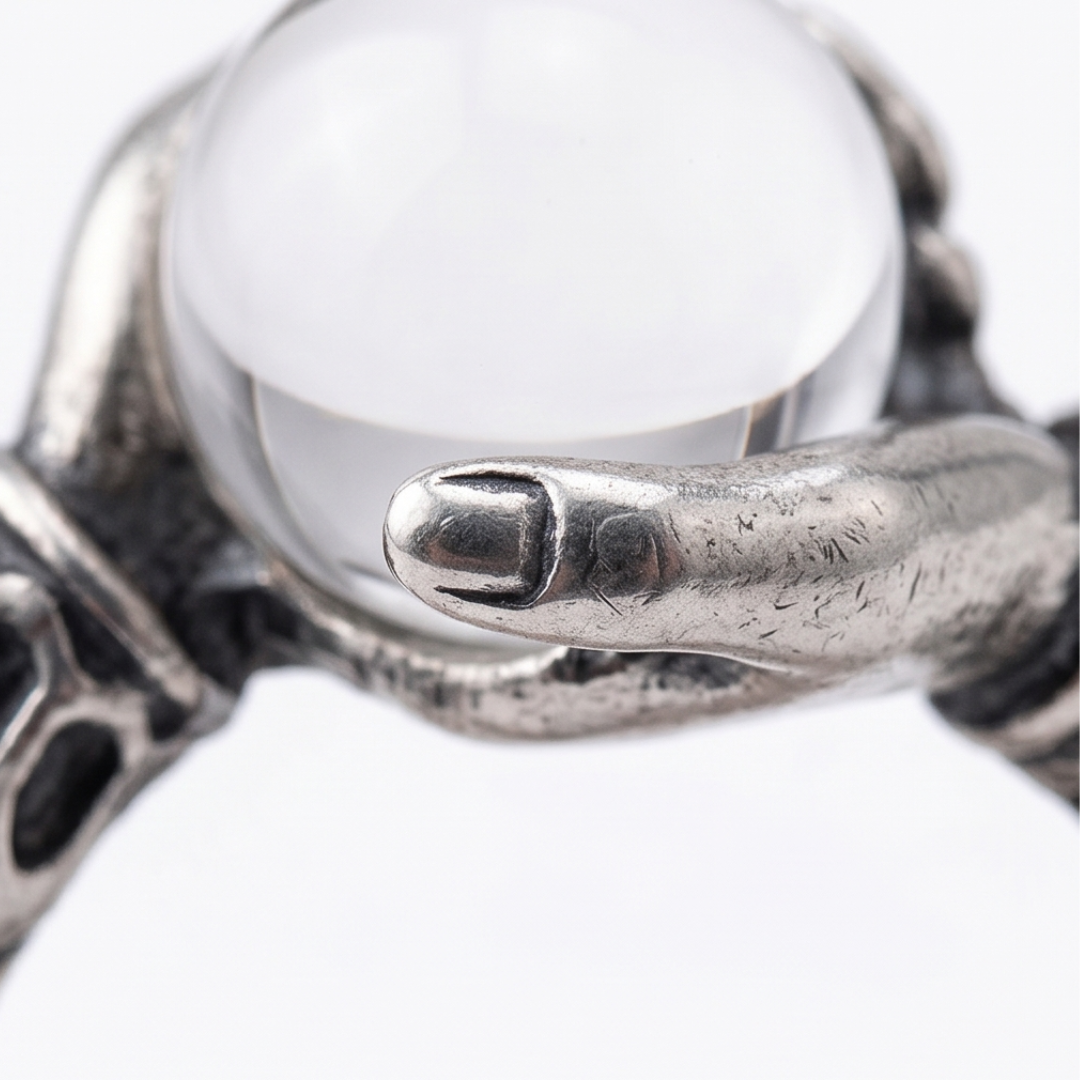 Gothic crystal ball statement ring