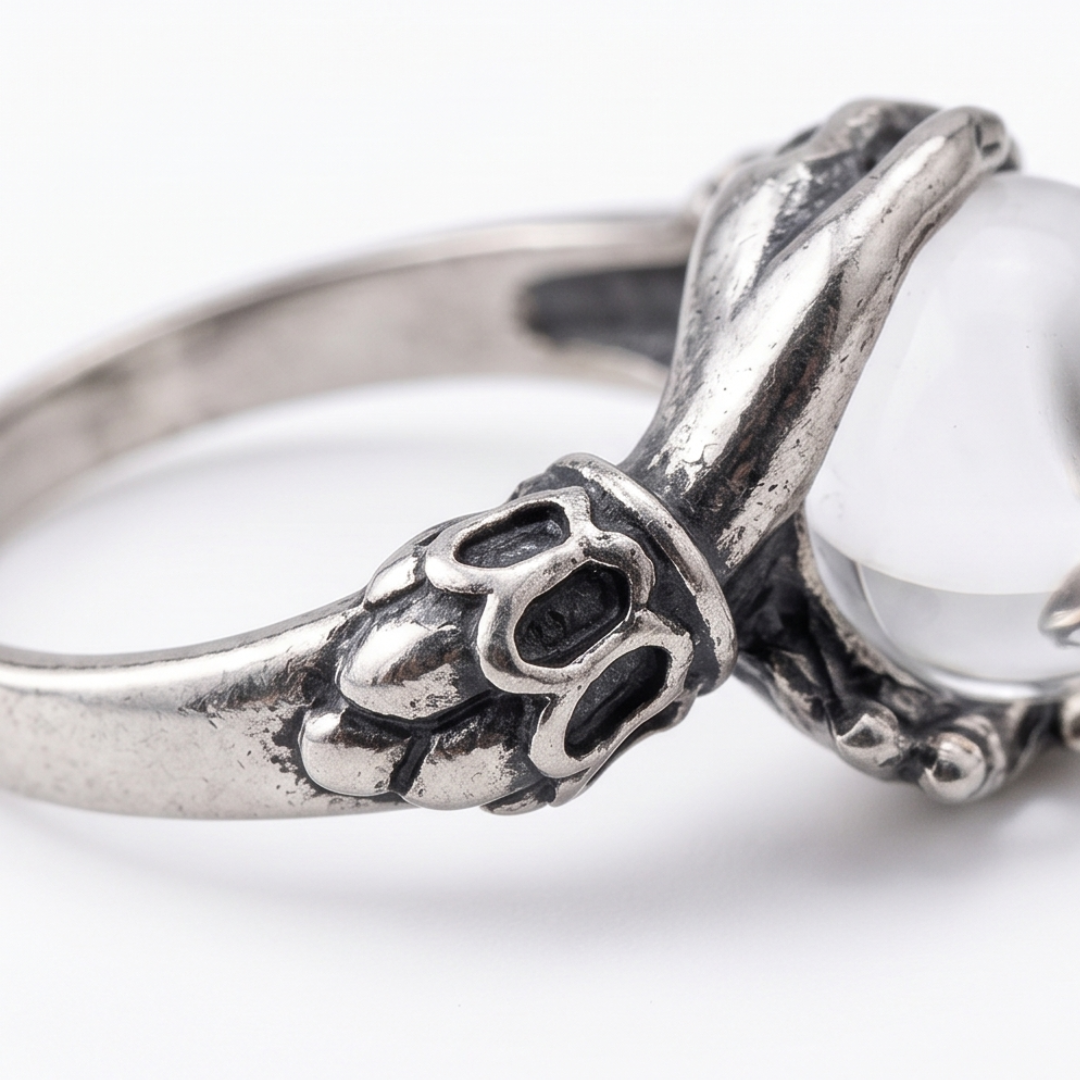 Gothic crystal ball statement ring