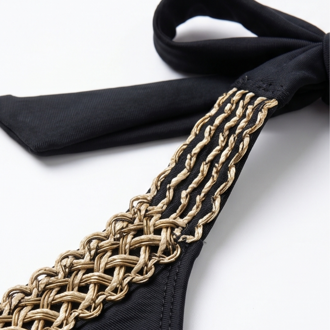 Woven Chain-Trim High-Waist Bikini