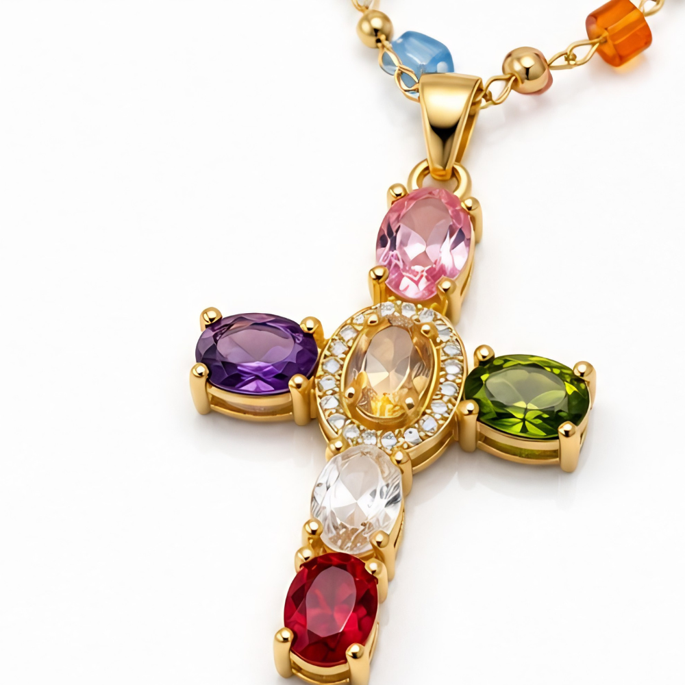 Rainbow Cross Pendant Necklace