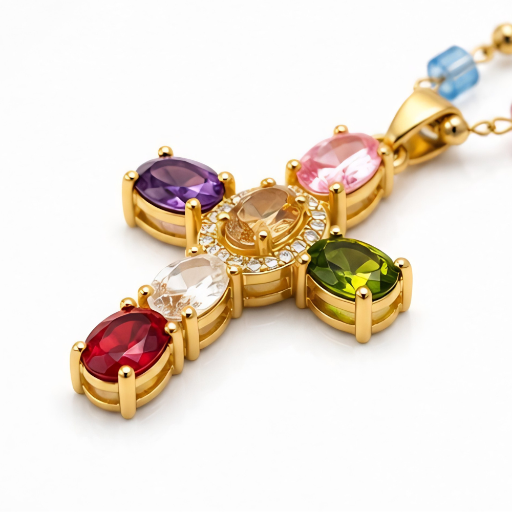 Rainbow Cross Pendant Necklace
