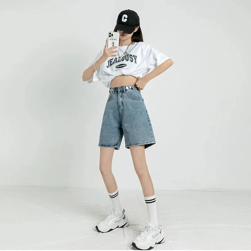 Y2K Adjustable Waist Denim Shorts