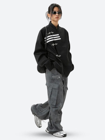 Y2K Asymmetric Frog Button Jacket