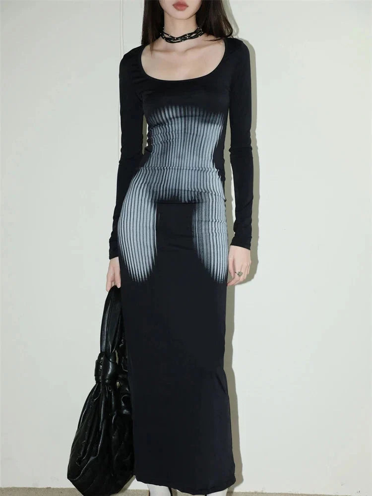Y2K Body Print Maxi Dress
