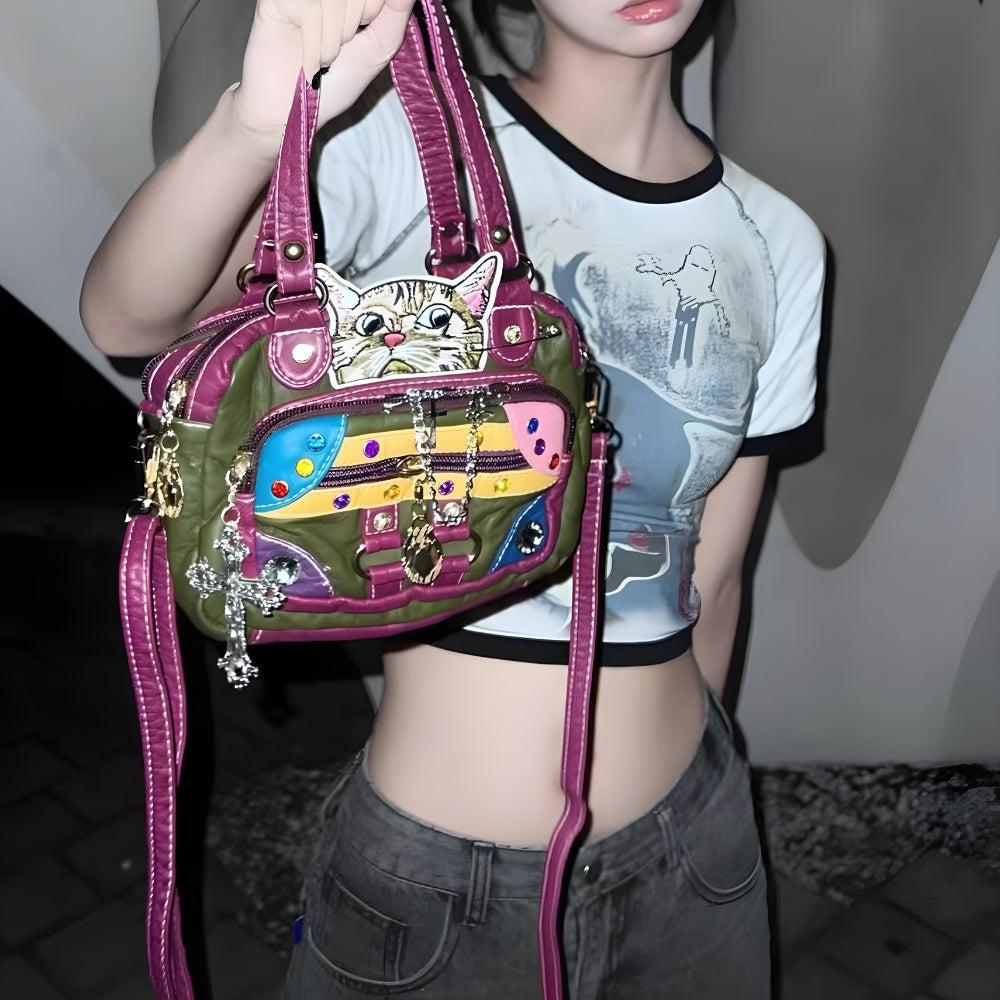 Y2K Cat Embroidered Bag