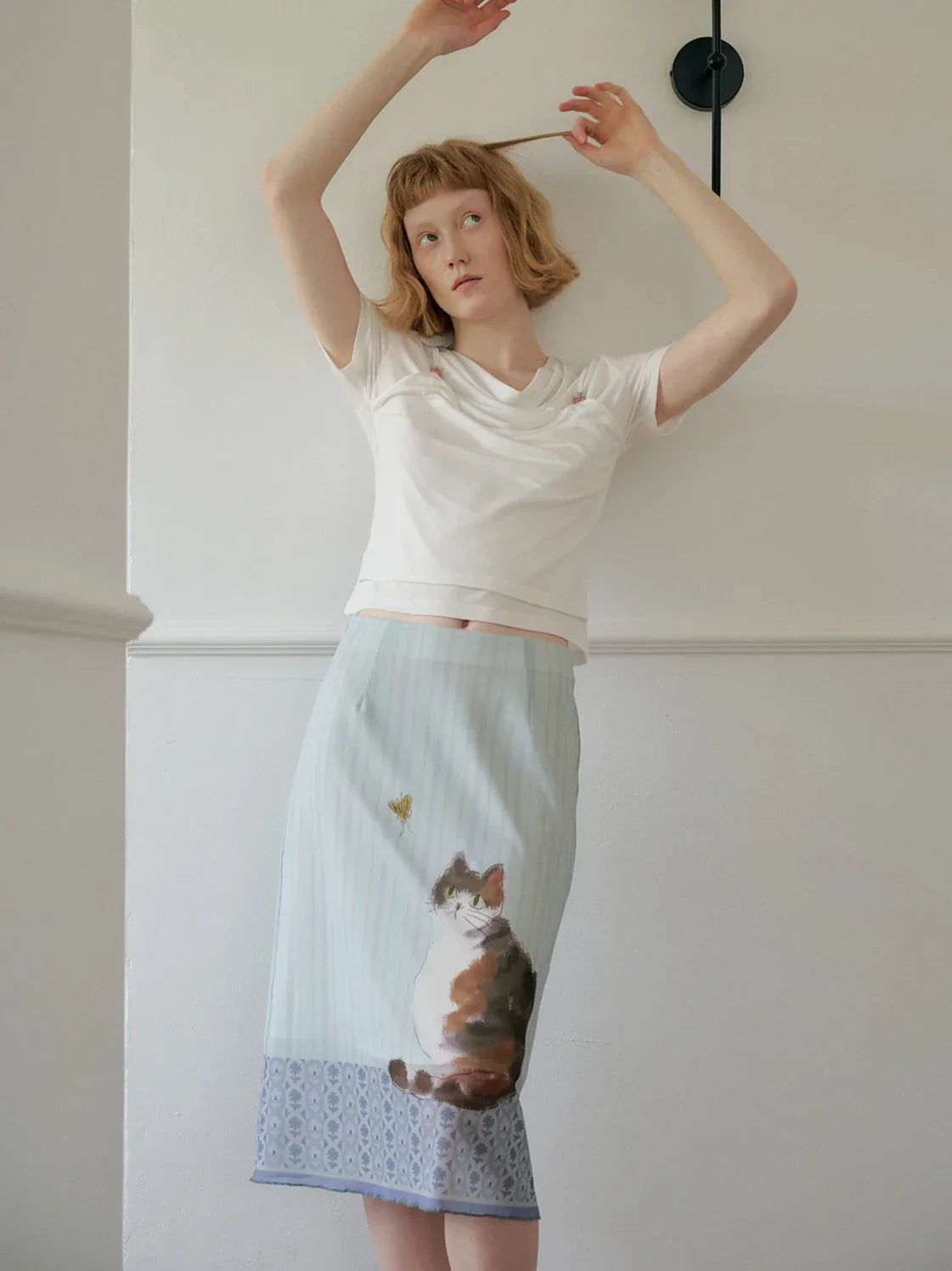 Y2K Cat Print Midi Skirt