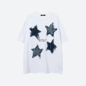 Y2K Denim Star Patchwork Tee