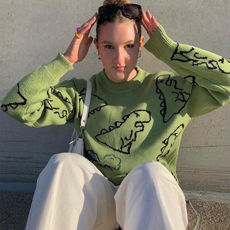 Y2K Dinosaur Knitted Sweater