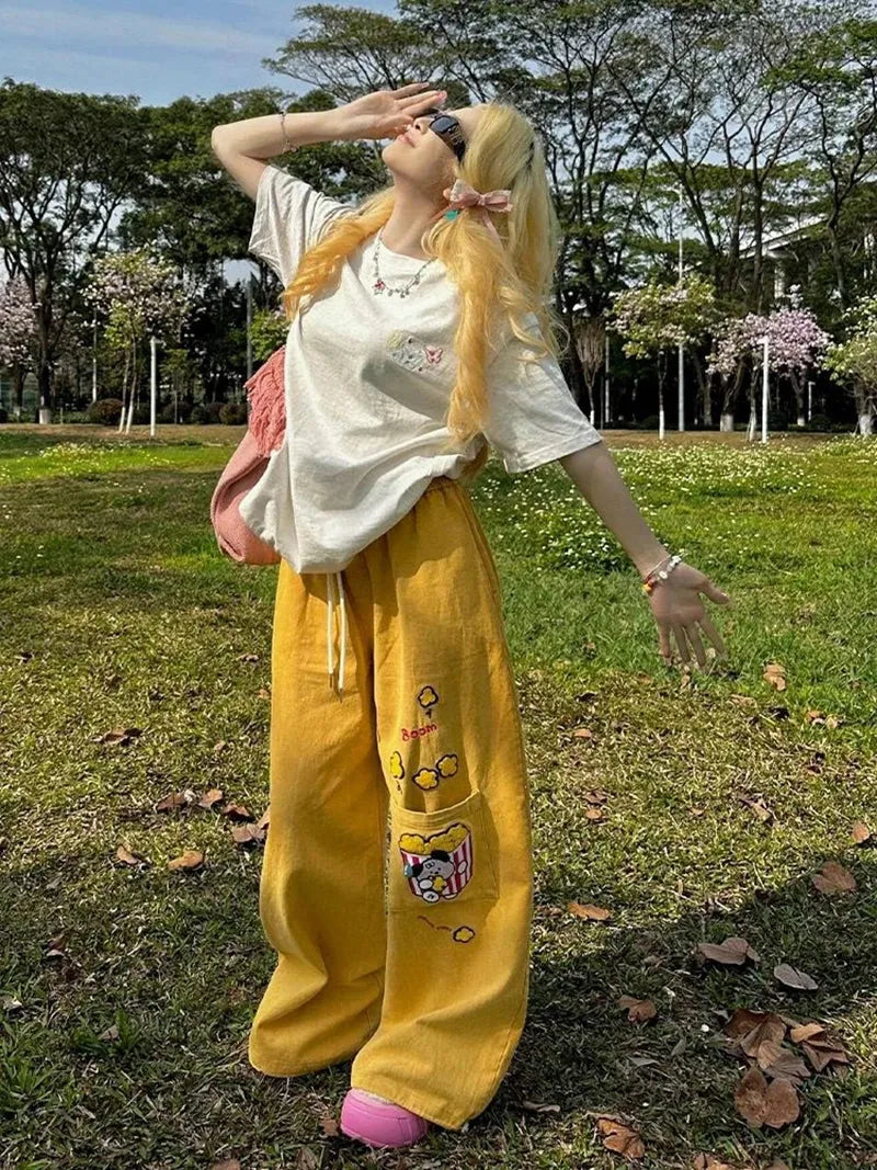 Y2K Embroidered Wide Leg Pants