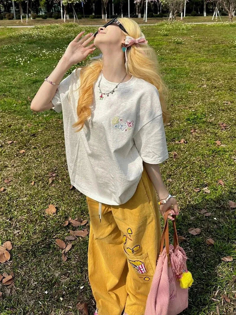 Y2K Embroidered Wide Leg Pants