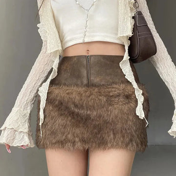 Y2K Faux Fur Mini Skirt