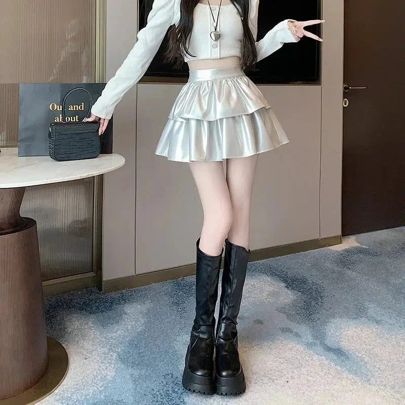 Y2K Faux Leather A-Line Mini Skirt