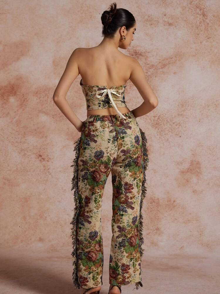 Y2K Floral Bustier & Pants Two Piece Set