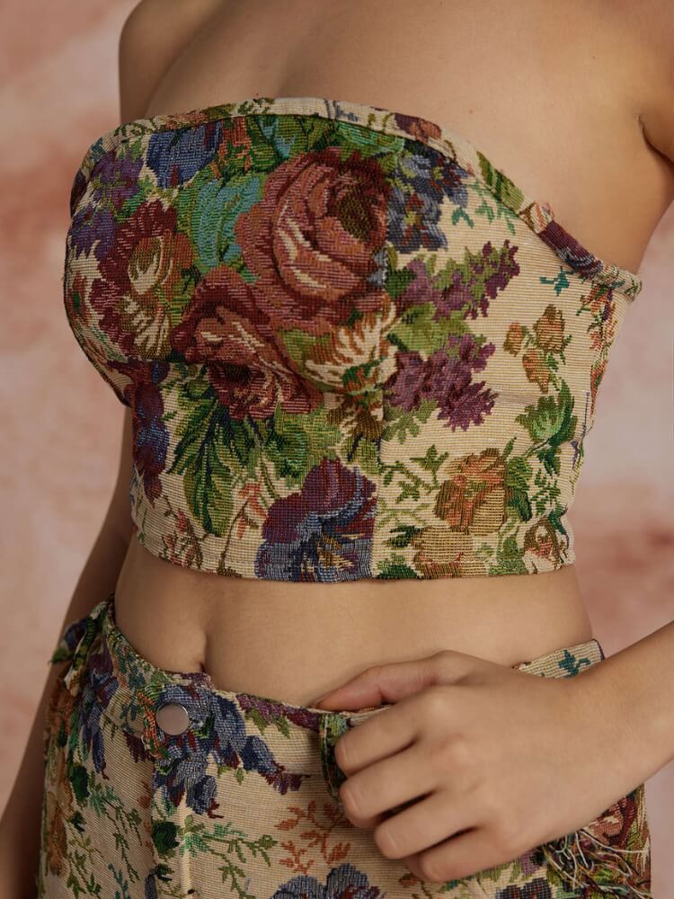 Y2K Floral Bustier & Pants Two Piece Set
