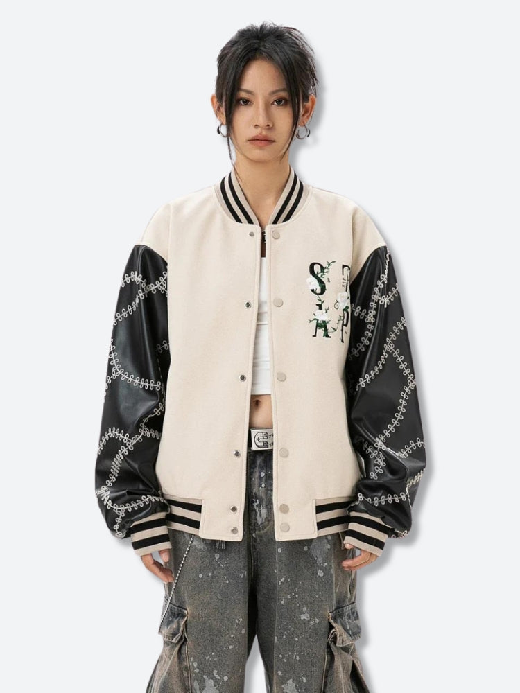 Y2K Floral Embroidered Bomber Jacket