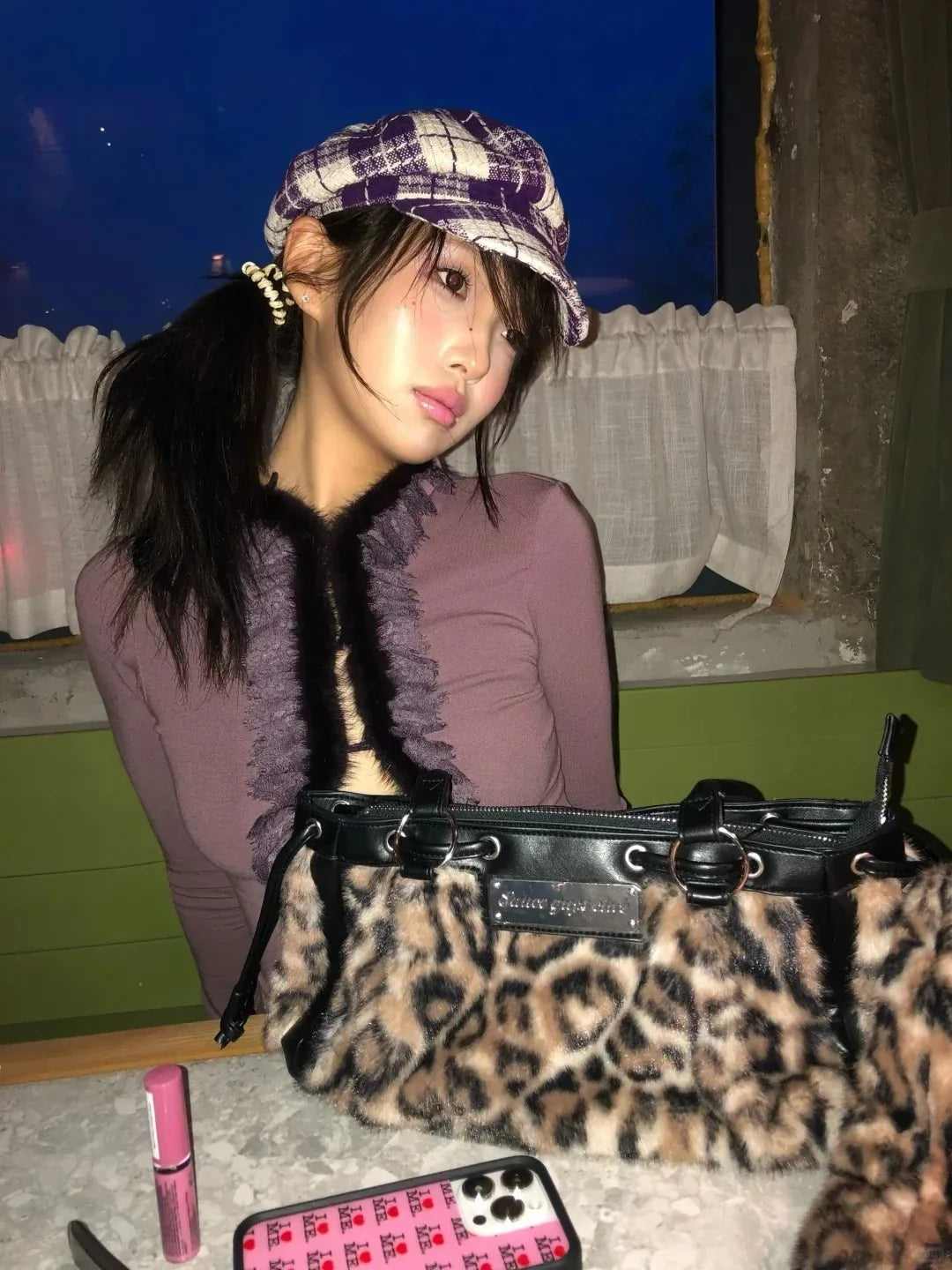 Y2K Fur Trim Plunge Top