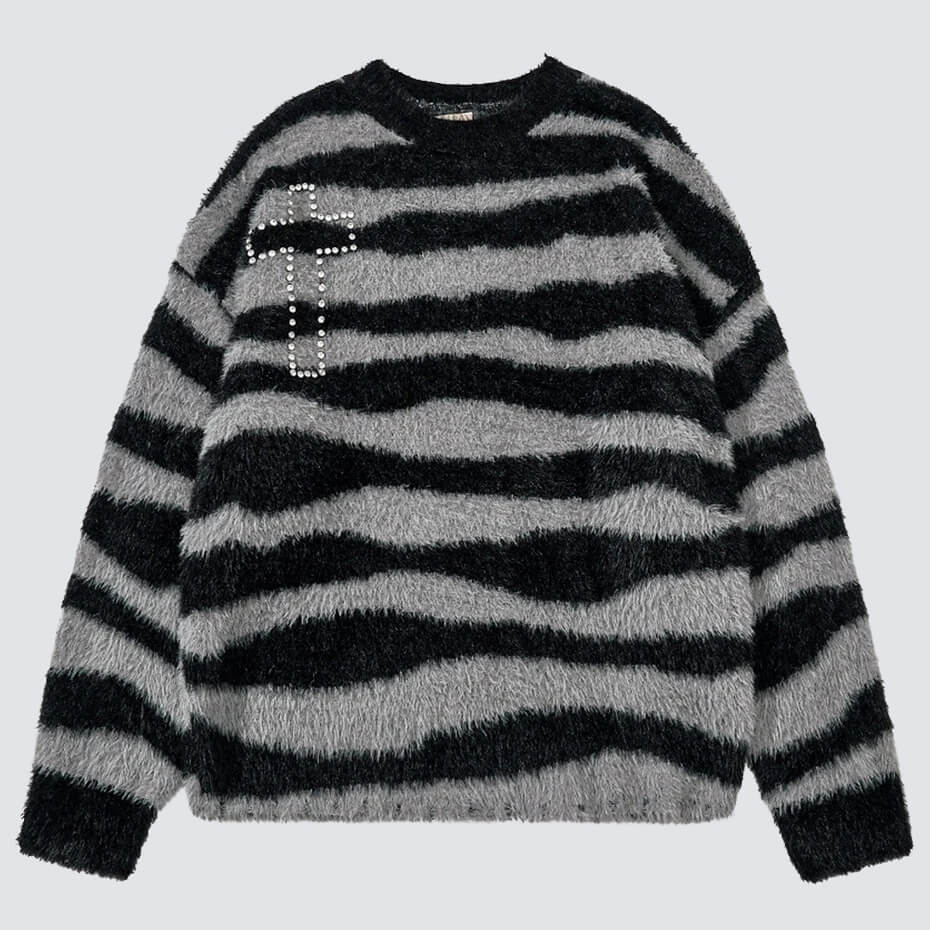 Y2K Fuzzy Cross Sweater
