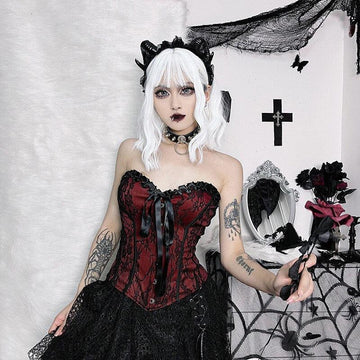 Y2K Goth Ribbon Detailed Corset Top