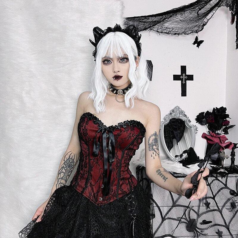 Y2K Goth Ribbon Detailed Corset Top