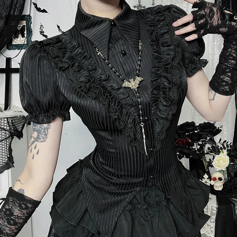 Y2K Goth Victorian Ruffle Shirt