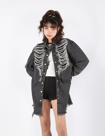 Y2K Grunge Distressed Denim Jacket