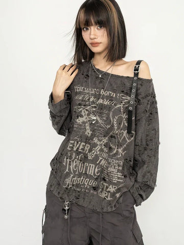 Y2K Grunge Distressed Top