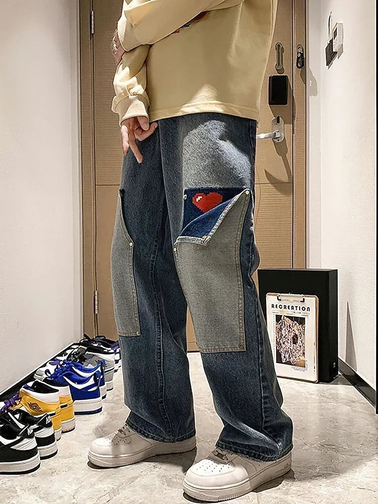 Y2K Heart Detail Cargo Jeans