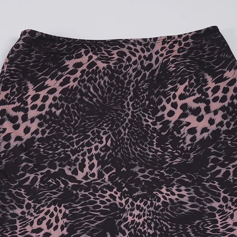 Y2K Leopard Lace Hem Midi Skirt