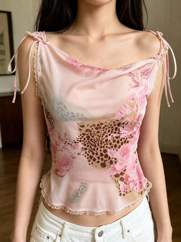 Y2K Mesh Floral Top
