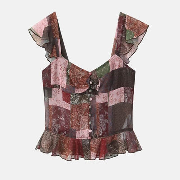 Y2K Paisley Mesh Top